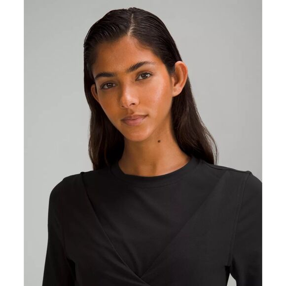 NWT Lululemon Women's Pima Cotton Wrap-Front T-Shirt Dress in Black Size 2 - Picture 4 of 13